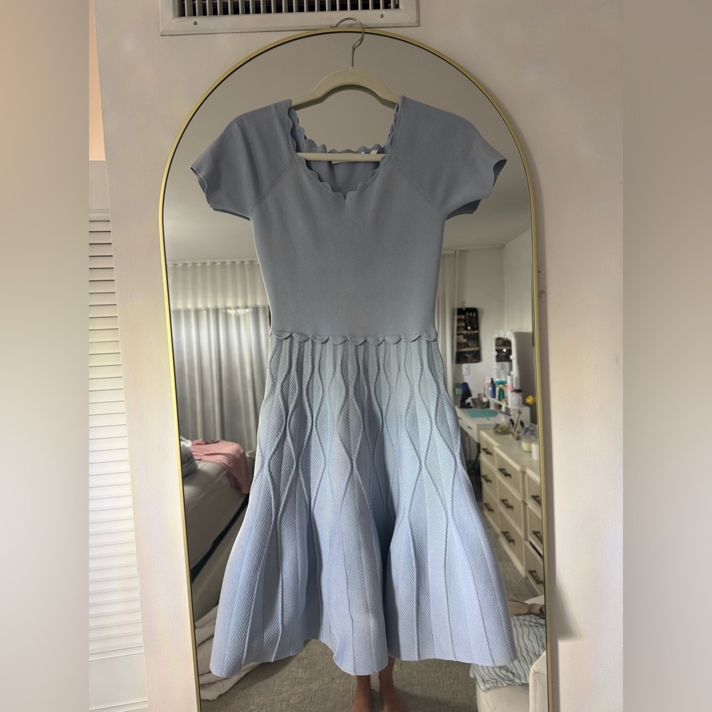 Sandro Light Blue Scalloped Mini Dress